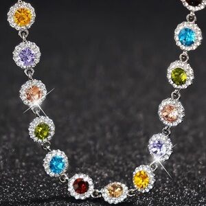 Crystal Rhinestone Choker Necklace Multicolor Gemstone CZ Silver 12–15” Dainty
